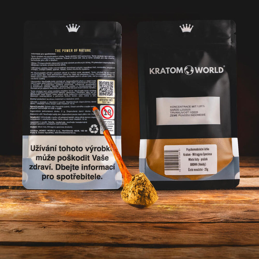 Kratom World Brown Kratom prášek hnědý kratom Praha lžička Spánek