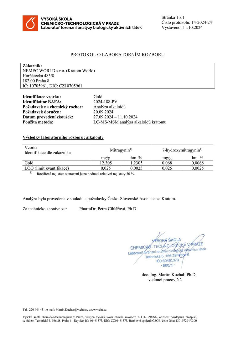 kratom world laboratorni test gold kratom alkaloidy