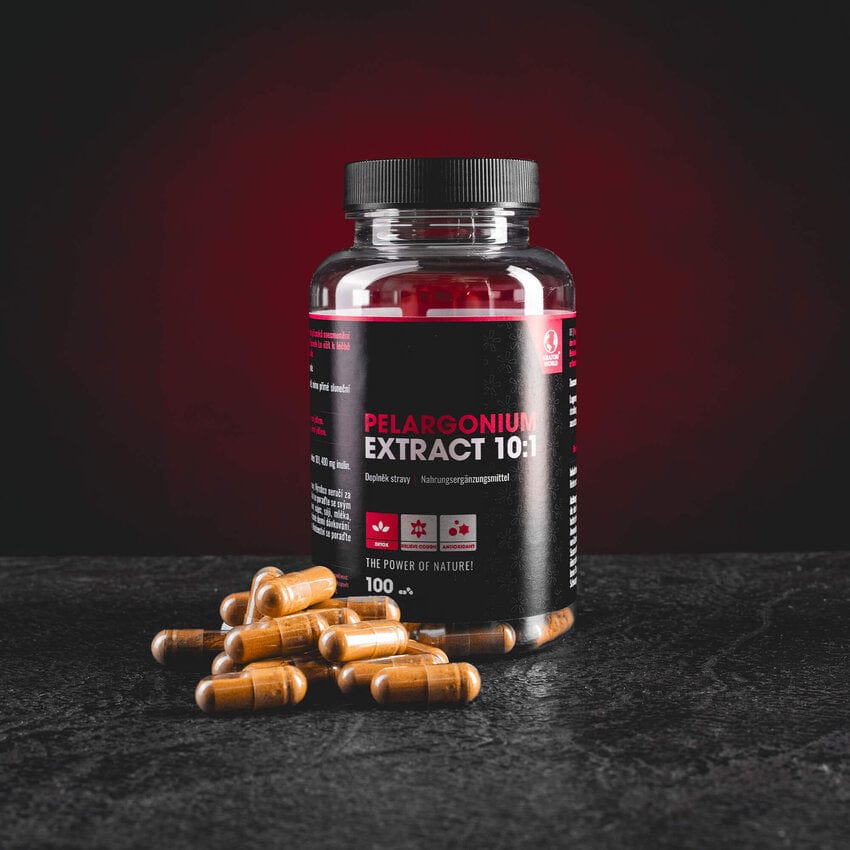 kratom world kaloba pelargonium extrakt kapsle kašel nachlazení kratomworld prodej Pelargonium Extrakt 10:1 – kapsle Kratom World na podporu imunity, dýchacích cest a při nachlazení, přírodní doplněk stravy