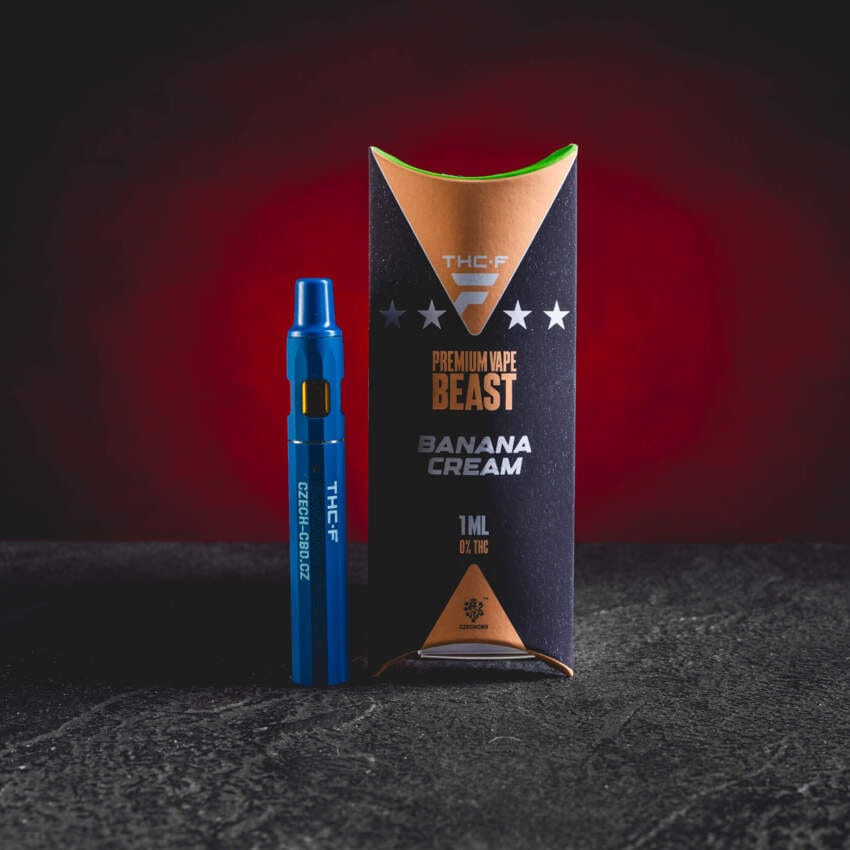 Jednorázový vape THF BEAST Banana Cream s prémiovou formulí THF, sativa-inspirovaným profilem a jemnou krémovou chutí zralých banánů se smetanovým podtónem, nabízí jasný euforický a energizující sběratelský efekt, moderní design a konzistentní výkon bez sedace.
