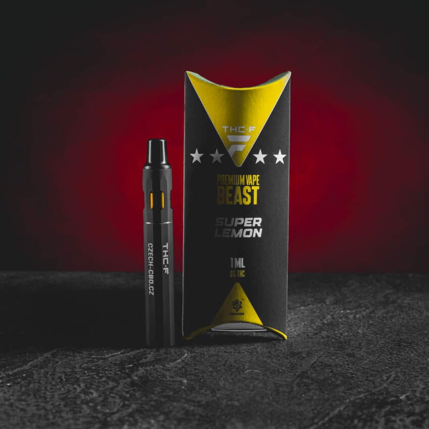 Jednorázový vape THF BEAST Super Lemon s výraznou citronovou příchutí a prémiovou formulí THF, sativa-inspirovaný energický a povzbuzující sběratelský efekt, svěží citrusové aroma a hladký, intenzivní potah vape nové generace.