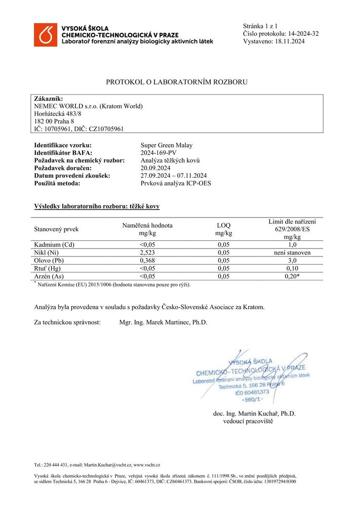 kratom world laboratorní testy kratomu testy na těžké kovy prodej kratom world test laboratorní mitragynine super green malay