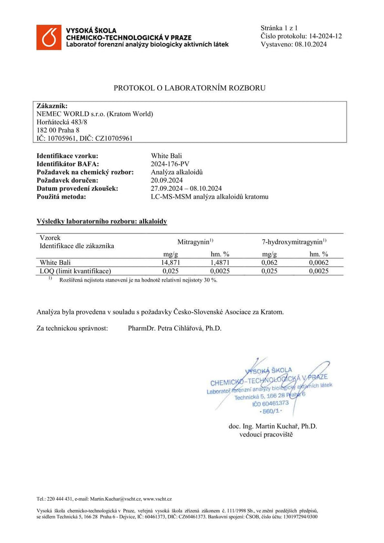 kratom world laboratorni test white bali kratom alkaloidy