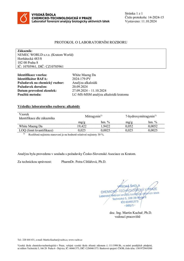 kratom world laboratorni test white maeng da kratom alkaloidy