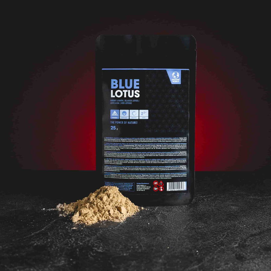 MODRÝ LEKNÍN - BLUE LOTUS (JEMNÝ PRÁŠEK) Kratom World Osobní odběr Plzeň České Budějovice Relaxace Stimulace Sexualní Zklidnění mysli