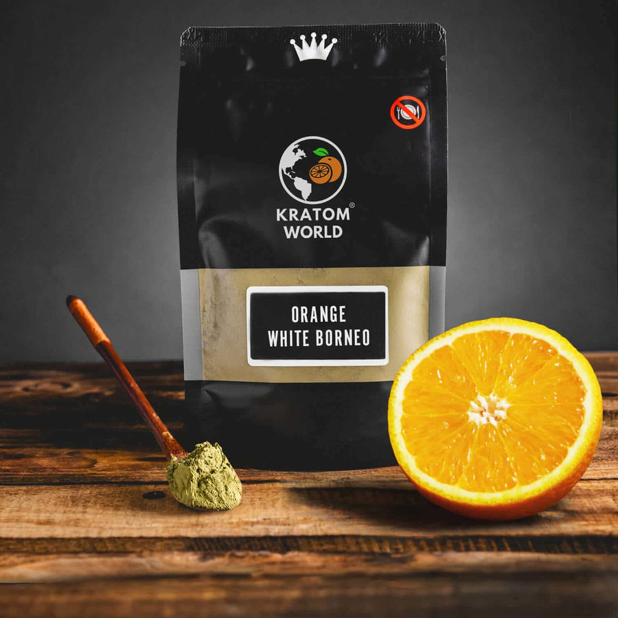 Kratom World Orange White Borneo Ochucený Ovocný Kratom Pomeranč Bílý