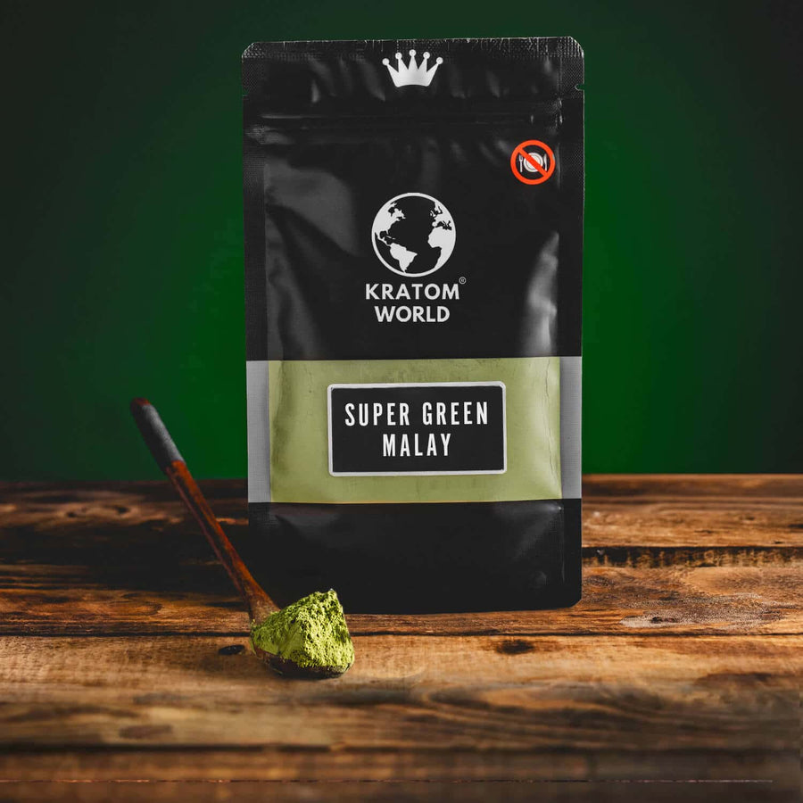Kratom World Super Green Malay prášek zelený super green malay lžička